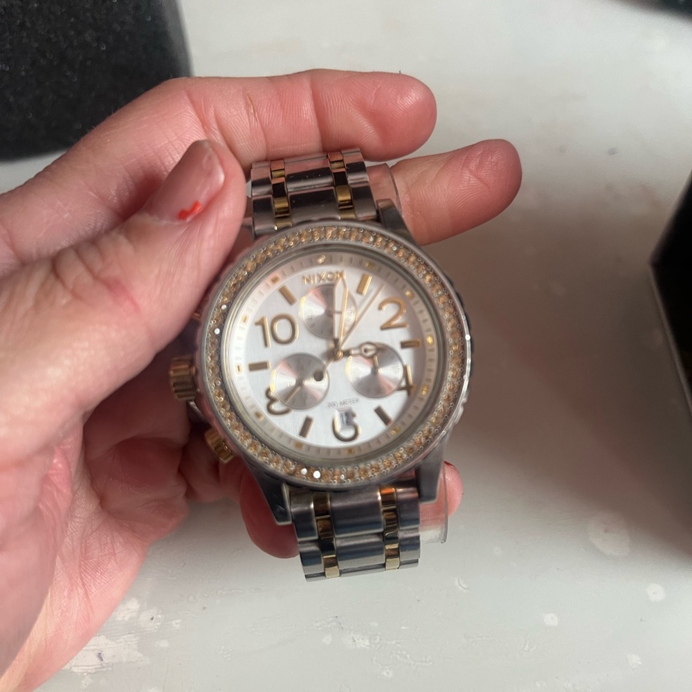 Nixon Gold and Silver Chronograph Watch